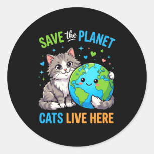 Jorddags kvinner män räddar planeten katt bor här runt klistermärke
