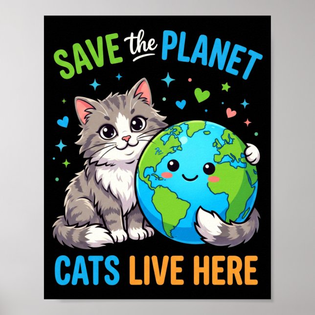 Jorddags kvinner menn redder planeten katt bor her poster (Framsidan)