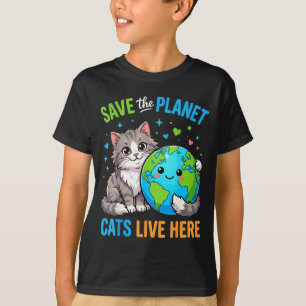 Jorddags kvinnor män räddar planeten katt bor här t shirt