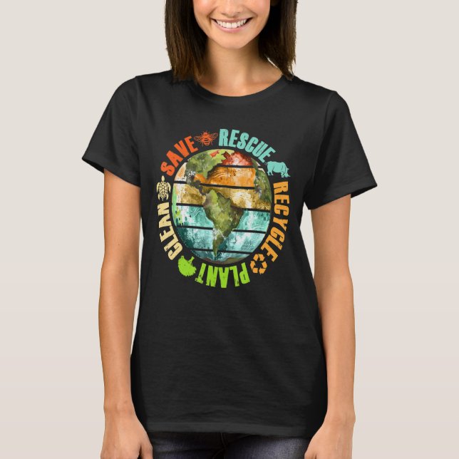 Jorddagsbens Spara Rädding Animals Återvinna Plast T Shirt (Framsida)