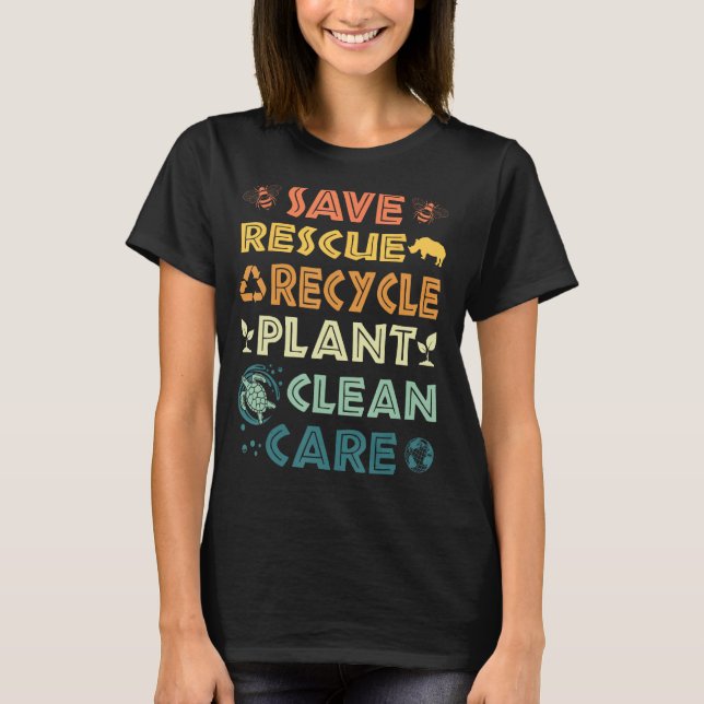 Jorddagsbens Spara Rädding Animals Återvinna Plast T Shirt (Framsida)