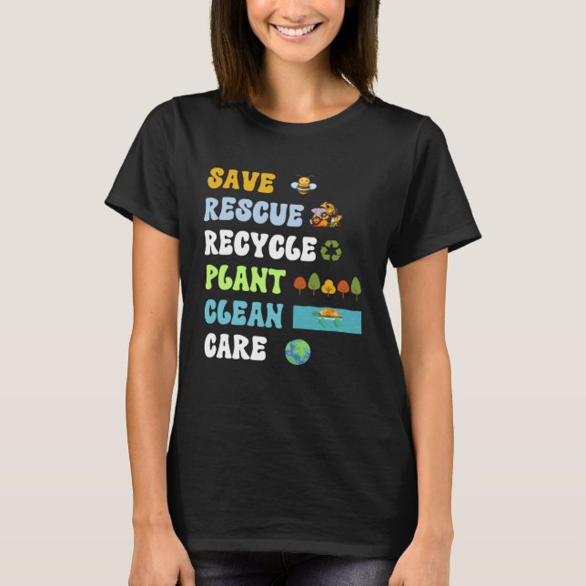 Jorddagsbens Spara Rädding Animals Återvinna Plast T Shirt (Framsida)