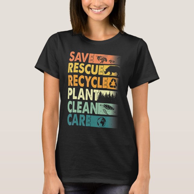 Jorddagsbens Spara Rädding Animals Återvinna Plast T Shirt (Framsida)