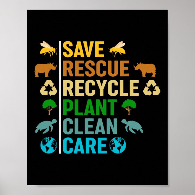 Jorddagsplanetens Spara Bees Rädding Animals Återv Poster (Framsidan)