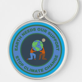 Jorden behöver vårt stöd. Stoppa klimatförändringe Rund Silverfärgad Nyckelring