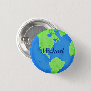 Jorden Day Namn Badge Globe Blue-Grönt Anpassa Knapp