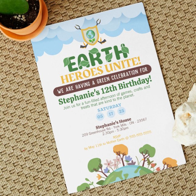 Jorden Heroes förenar födelsedagsinbjudan Inbjudningar (Inspire a fun, planet-friendly celebration with this heroic design perfect for eco-conscious bdays)