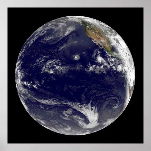 Jorden med tre tropiska cykloner i Stilla havet. Poster (Framsidan)