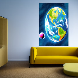 Jorden och måne | AI Art Poster