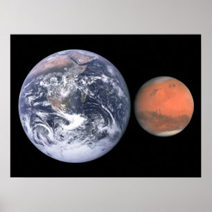 Jorden och Mars storleksjämförelse rymden Poster
