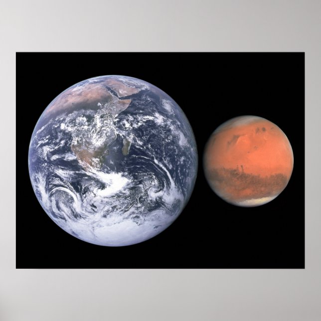 Jorden och Mars storleksjämförelse rymden Poster (Framsidan)