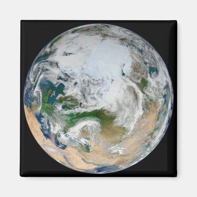 Jorden som visar Arktis, Europa och Asien. Magnet (Framsidan)