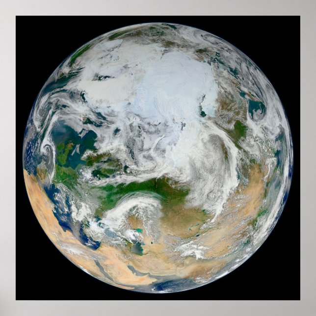 Jorden som visar Arktis, Europa och Asien. Poster (Framsidan)
