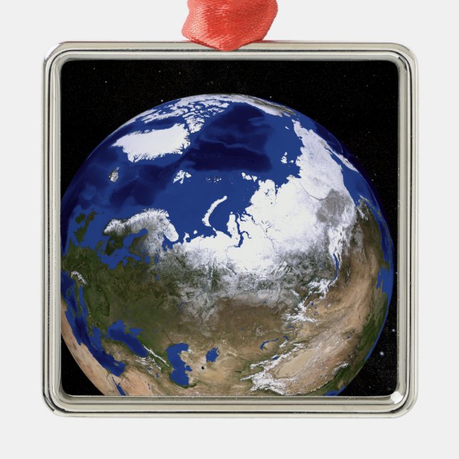 Jorden som visar den arktiska regionen julgransprydnad metall (Framsidan)