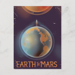 Jorden Till Mars Retro Sci-fi affisch Vykort