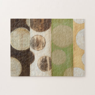 Jorden Tone Wood Panel-målning med cirklar Pussel