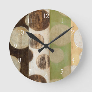 Jorden Tone Wood Panel-målning med cirklar Rund Klocka