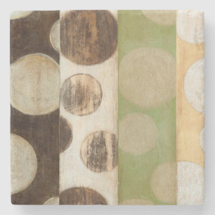 Jorden Tone Wood Panel-målning med cirklar Stenunderlägg