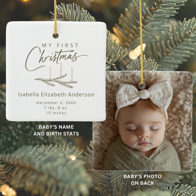 Jorden Tones Birds Stats Photo Min första jul Julgransprydnad Keramik (Shown on a Ceramic Square Ornament)