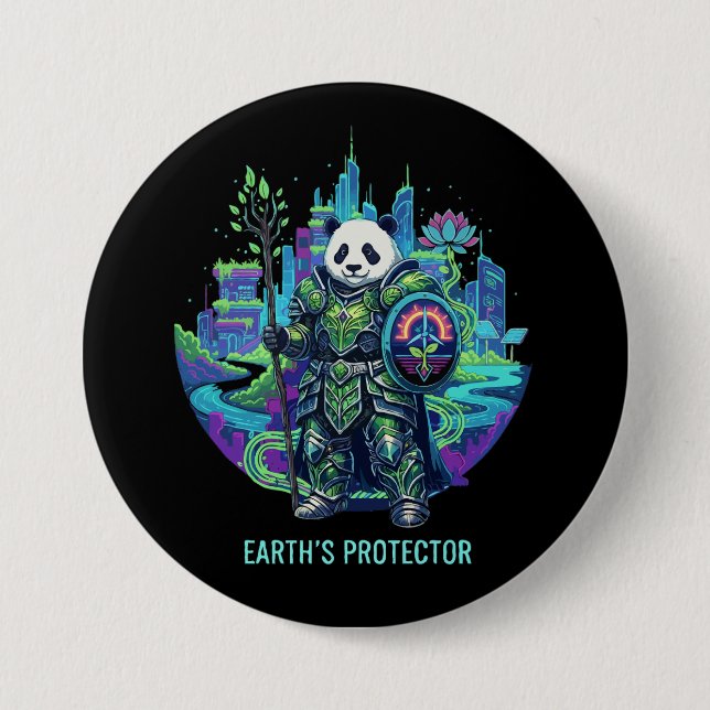 Jordens Beskyddare Panda Riddare | Solarpunk Ekotr Knapp (Framsida)