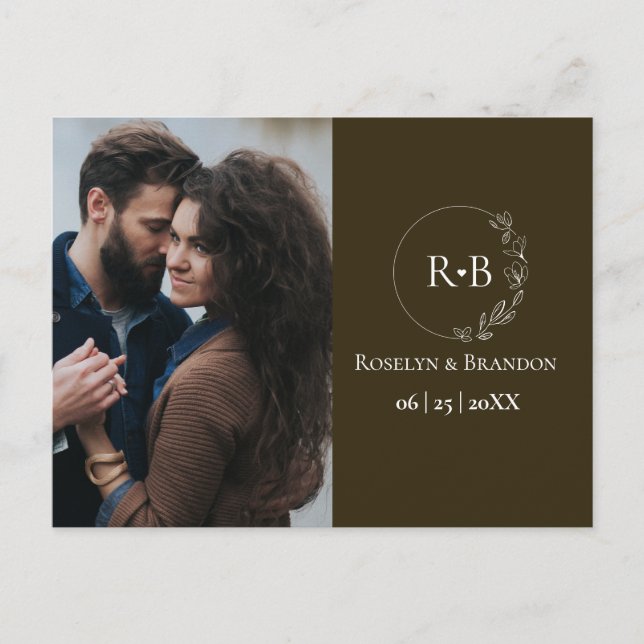 Jordens bruna Monogram-andedräkt Foto bröllop Vykort (Framsida)