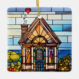 Jordens choklad - Lilla House Stached Glass - Julgransprydnad Keramik