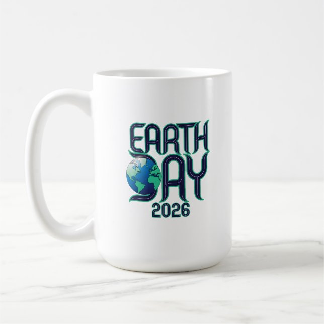 Jordens dag 2026 | Modern typografi Ekologisk desi Kaffemugg (Vänster)