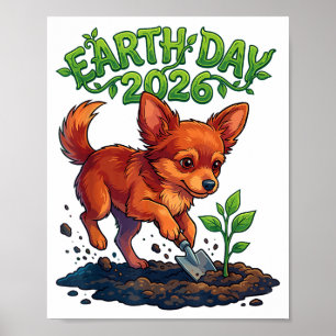 Jordens dag 2026 Söt Chihuahua Hund som planterar Poster
