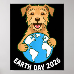 Jordens dag 2026 Söt Terrier Hund som kramar jordk Poster