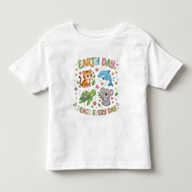 Jordens Dag Fred Varje Dag Söta Kawaii Djur Barn T Shirt (Framsida)
