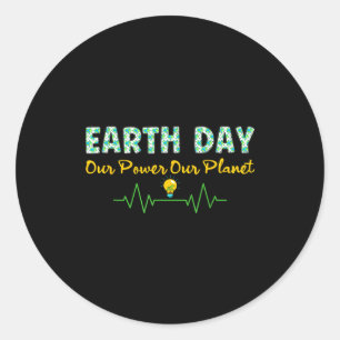 Jordens dag kraft 2026 planet män kvinnor barn söt runt klistermärke