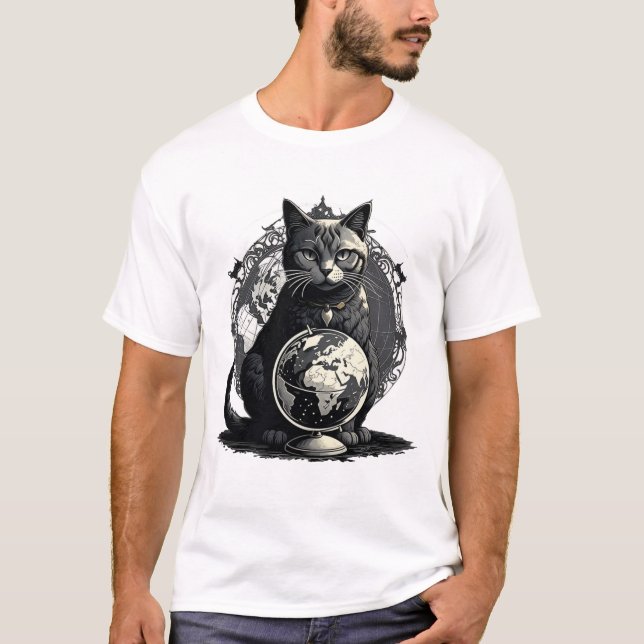 Jordens Meow, Kat Gothic Art T Shirt (Framsida)