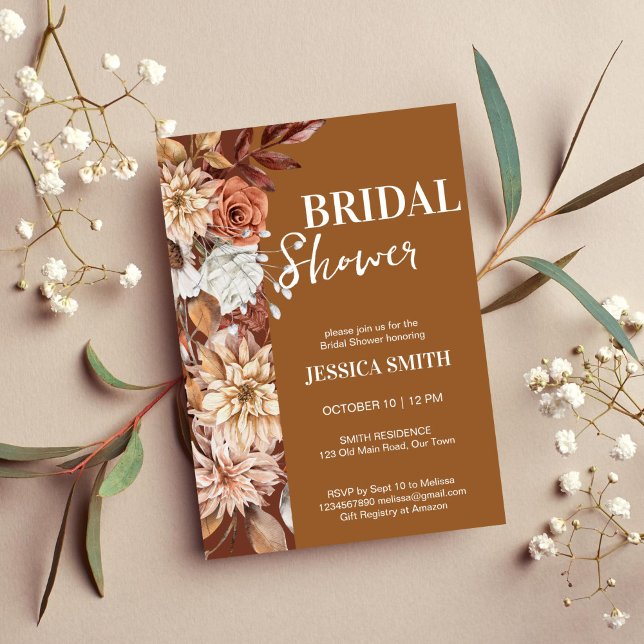 Jordens ökenbrun blomma faller möhippa inbjudningar (Earthy desert brown boho dry flowers fall themed bridal shower template invitation instant download)