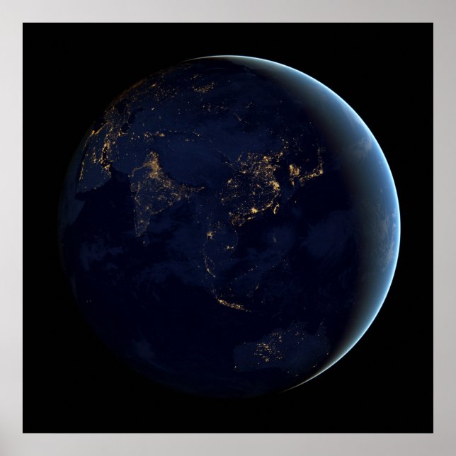 Jordens stad Ljus på natten i Asien och Australien Poster (Framsidan)