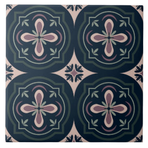 jordfärgade blomster geometriska plattor kakelplatta