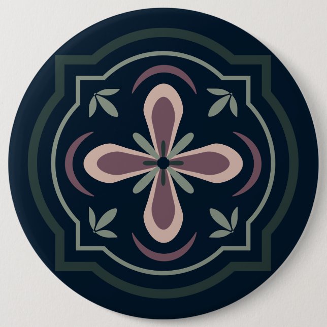 jordfärgade blomster geometriska plattor knapp (Framsida)