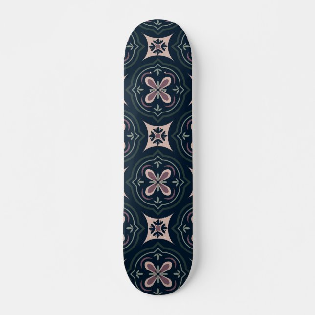 jordfärgade blomster geometriska plattor mini skateboard bräda 18,5 cm (Framsida)