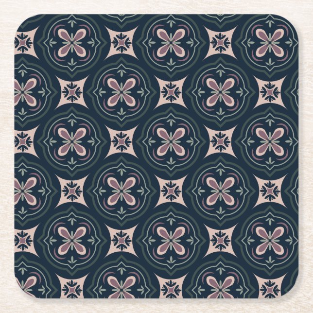 jordfärgade blomster geometriska plattor underlägg papper kvadrat (Framsidan)