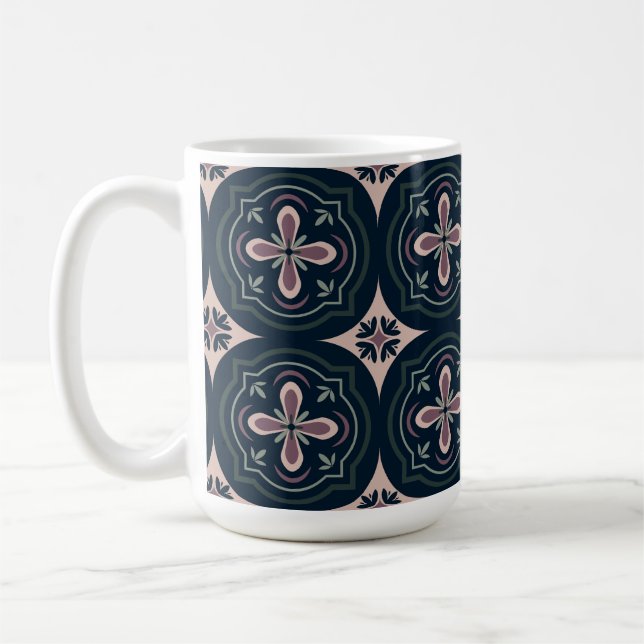 jordfärgade blomstergeometriska plattor kaffemugg (Vänster)