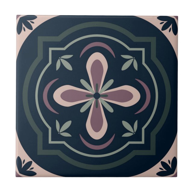 jordfärgade blomstergeometriska plattor kakelplatta (Framsidan)