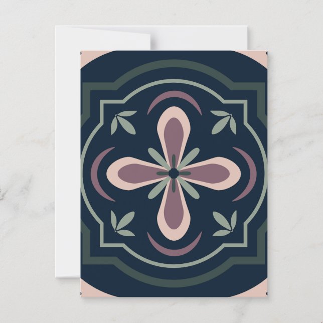 jordfärgade blomstergeometriska plattor magnetisk inbjudningskort (Framsida)