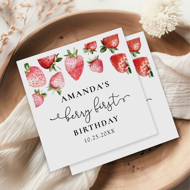 Jordgubb 1-års födelsedag Berry Sweet One  Pappersservett (Skapare uppladdad)
