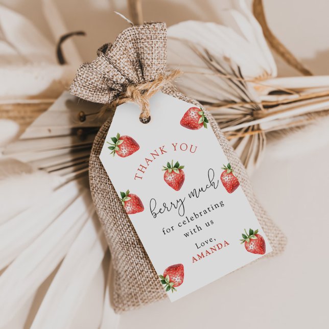Jordgubb 1-års födelsedag Berry Sweet One Presentetikett (Skapare uppladdad)