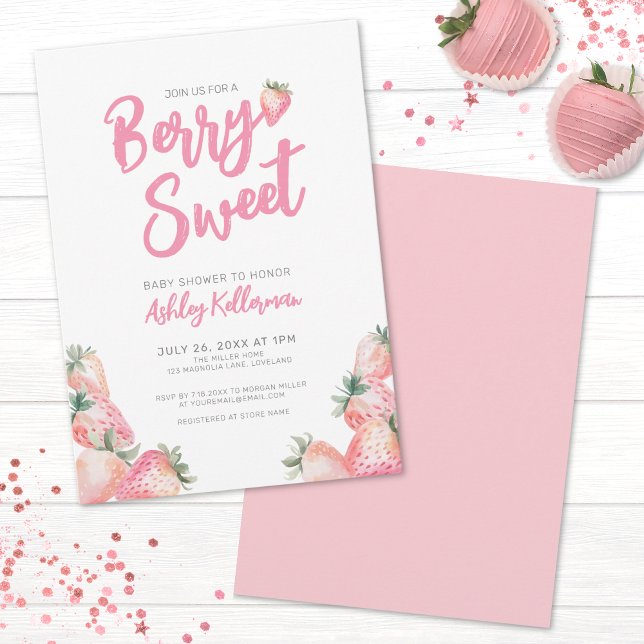 Jordgubb Baby Baby Shower Inbjudningar (Strawberry Berry Sweet Baby Shower Invitation)