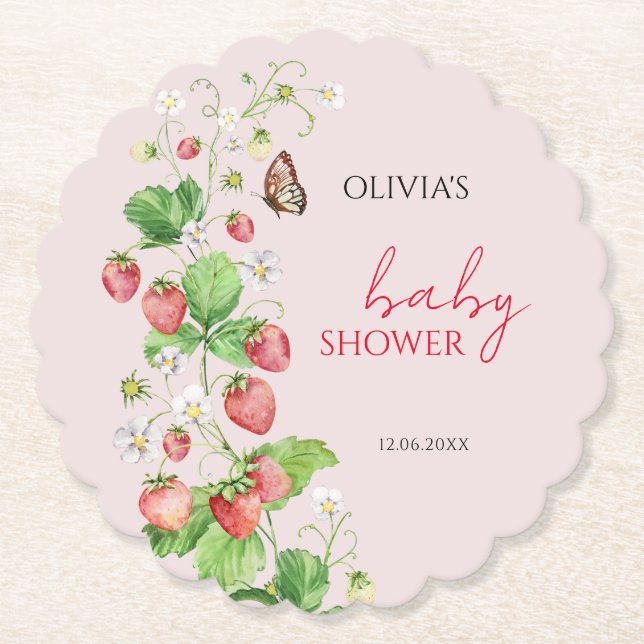 Jordgubb Baby Shower Underlägg Papper (Framsida)