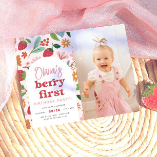 Jordgubb Berry Första Budget Foto Födelsedagsfest