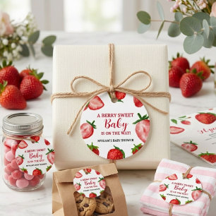 Jordgubb Berry Söt Baby shower På väg  Gåvor Etiketter