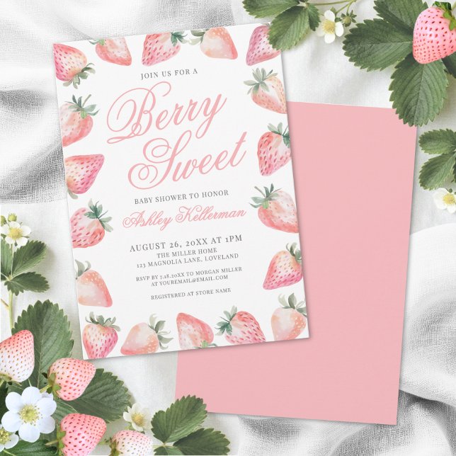 Jordgubb Berry Söt Bebis-fest Inbjudningar (Strawberry Berry Sweet Baby Shower Invitation)