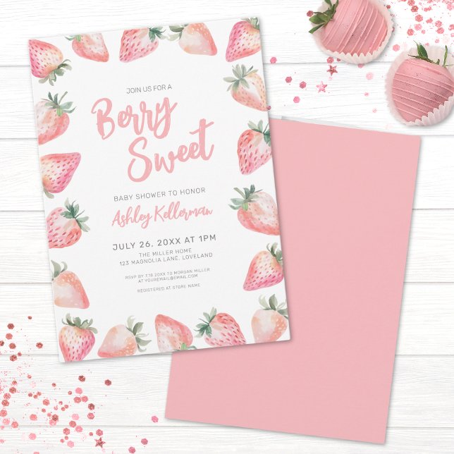 Jordgubb Berry Söt Bebis Shower Inbjudningar (Strawberry Berry Sweet Baby Shower Invitation)