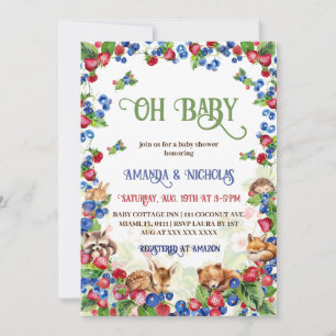 Jordgubb Blåbär och Djur Baby Shower Inbjudningar